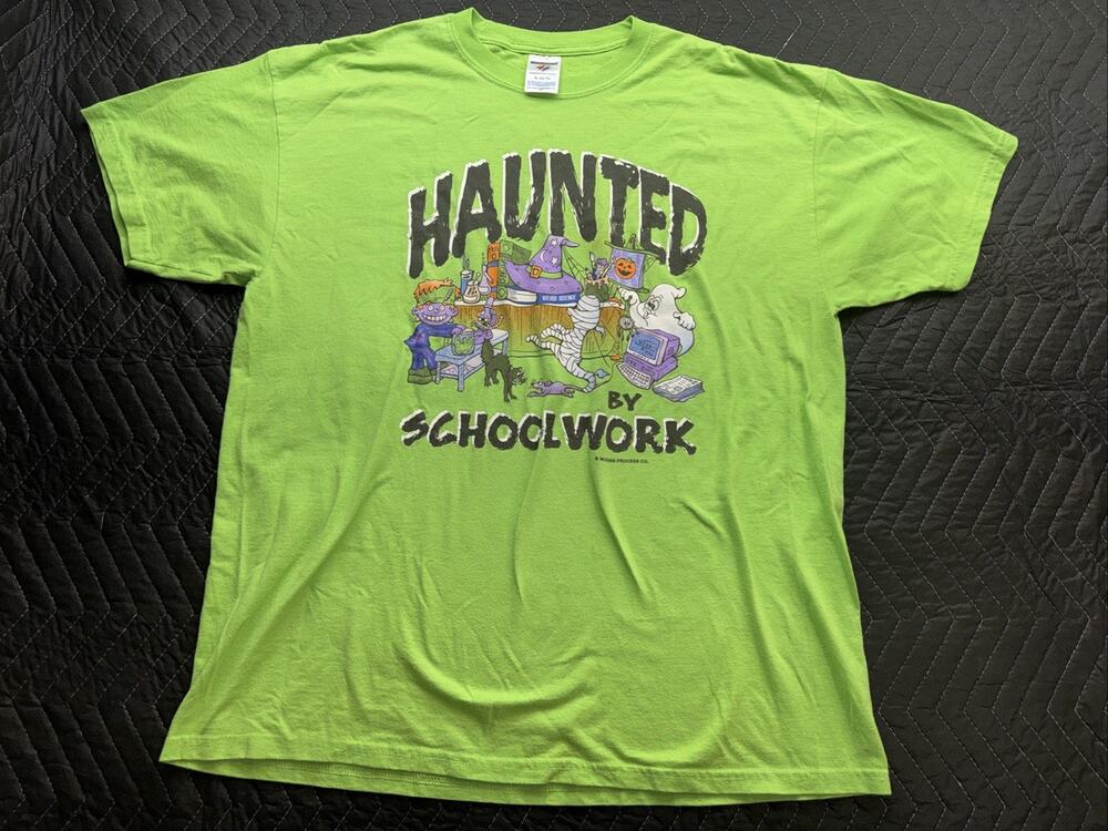 Y2K Haunted by Schoolwork Spooky Halloween T-Shirt XL Ghost Frankenstein Mummy